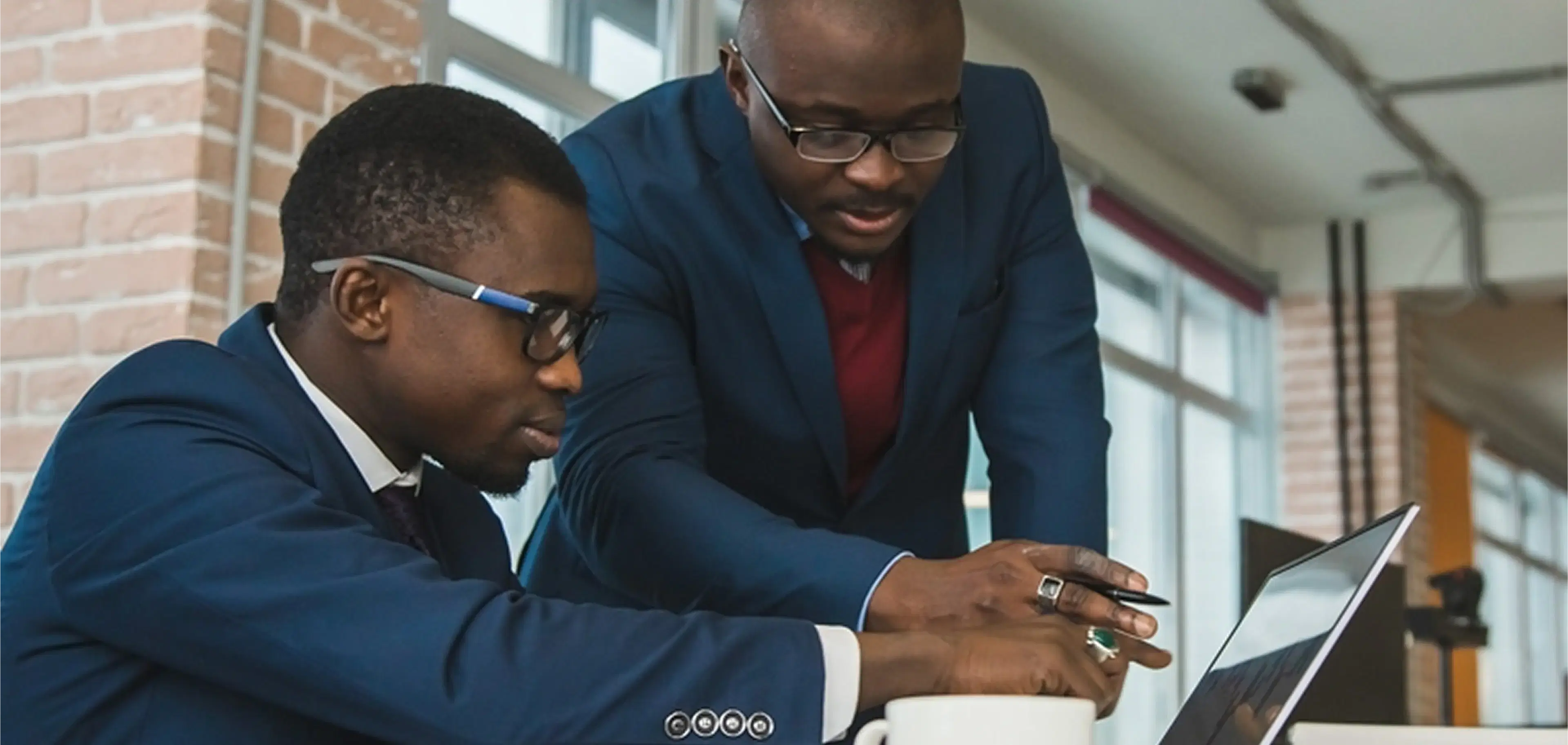 Two business men brainstorming